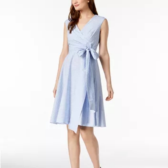 Calvin Klein Dresses & Skirts - Calvin Klein Blue White Cotton Striped Wrap Dress